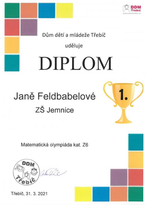 Diplom Janě Feldbabelové